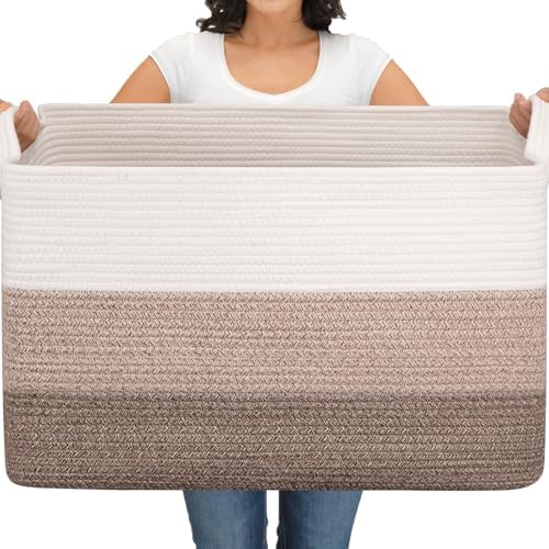 OIAHOMY Extra Large Blanket Basket, 110L Cotton Rope Woven Laundry Basket by MasterofSpaceOptimization