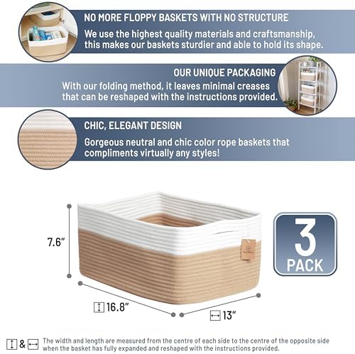 NaturalCozy Storage Baskets 16.8”x13”x7.6” Cotton Rope Woven Baskets - Image 2