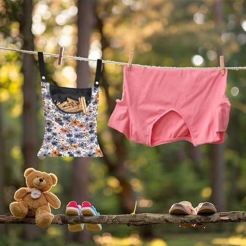 Blue Flowers Clothespin Organizer Bag Hanging Laundry Bag Portable Clothespin - Image 4