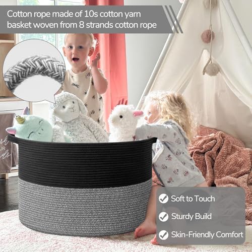INDRESSME XXXLarge Woven Rope Blanket Basket Living Room Black Grey - Image 2