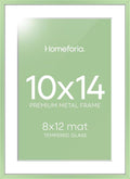 Homeforia 10x14 Picture Frame Sage Green, High End Metal 10x14 Wall Hanging Frame with Mat 8x12, 10 x 14 Poster Frame Matted to 8 x 12 inch Photo, 10by14 Thin Frame, Tempered Glass, Wall Kit, Set of 1