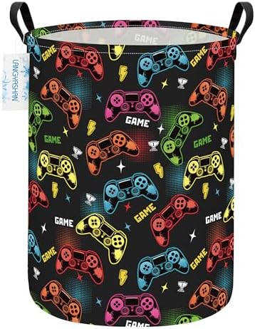 Round Laundry Basket Collapsible Boys Storage Hamper Organizer Game by LANGYASHAN