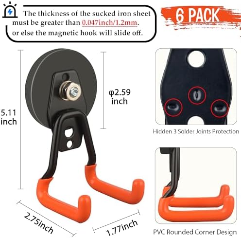 ULIBERMAGNET New Upgraded Heavy Duty Magnetic Garage Hooks, 6 Pack Strong Large - Image 2