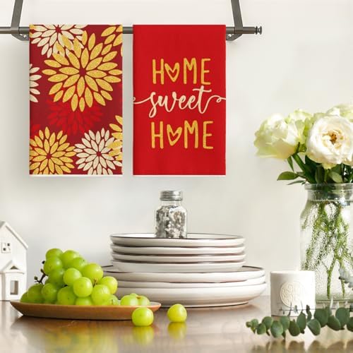 Artoid Mode Red Yellow Stripes Home Sweet Home Boho Spring Kitchen Towels Dish - Image 2