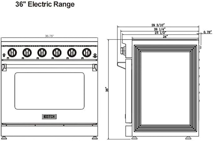 KOSTCH 36 inch Professional Electric Range with 5 Heating Elements Cooktop, 6.0 Cu. Ft. Convection Oven Capacity,Electric Stove Smooth Glass Top, in Stainless Steel KOS-36RE06H (White)
