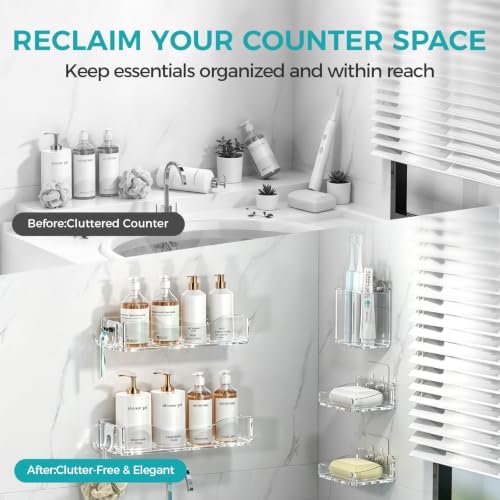 Clear Acrylic Shower Caddy Organizer Shelves, Adhesive Wall Storage 5-Pack - Image 2