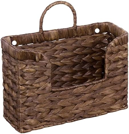 PINXIURY Magazine Holder Wall Basket Water Hyacinth Woven Mail Organizer by PINXIURY