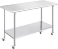 OSTBA Stainless Steel Table for Prep & Work 24x60 Inches with Casters Wheels, NSF Metal Commercial Heavy Duty Table with Adjustable Undershelf for Restaurant Kitchen Home and Hotel