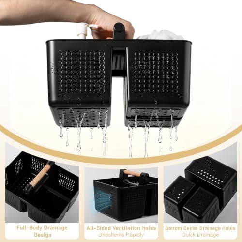 JiatuA Portable Shower Caddy Basket Plastic Caddy Organizer Small Black - Image 4