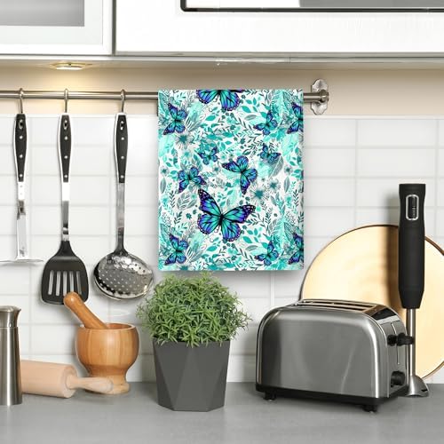 Butterfly Green Kitchen Towels Decorative Set of 2 Cute Tea Towel - Image 6