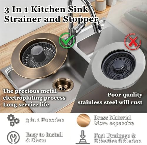 BAOLSLS Kitchen Sink Drain Strainer, 3 in 1 Pop up Kitchen Sink Stopper - Image 5