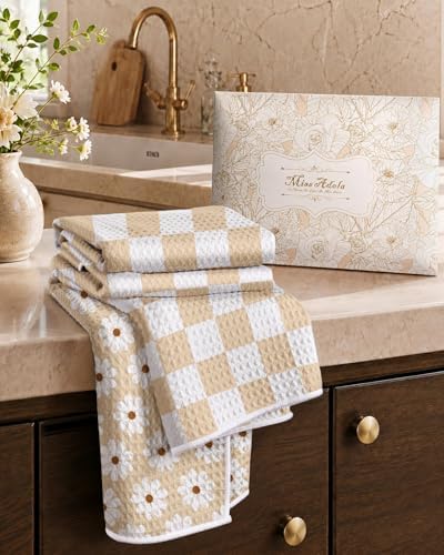 Miss Adola Reversible Microfiber Kitchen Towels Set of 2, Plaid & Daisy - Image 6