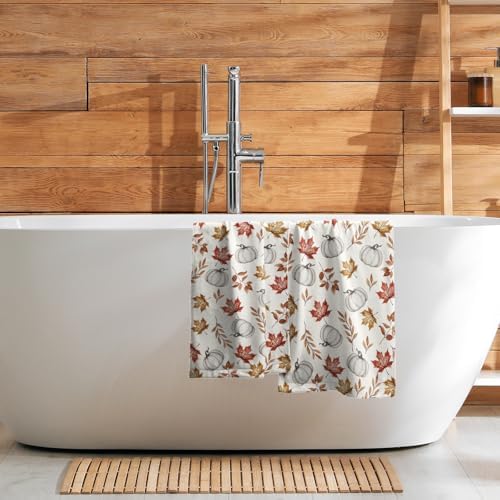 Orange Leaves Pumpkin Fall Bathroom Towels Set Autumn Maple Leaves Hand Towels - Image 7