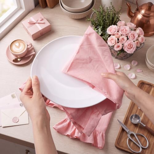 HunnmingRe 2 Pcs Light Pink Kitchen Towels Retro Towels Cotton Ruffled - Image 6