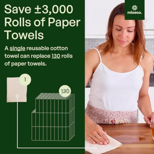 mioeco 12 Pack Reusable Kitchen Paper Towels, Organic Multicolor Cloths - Image 4