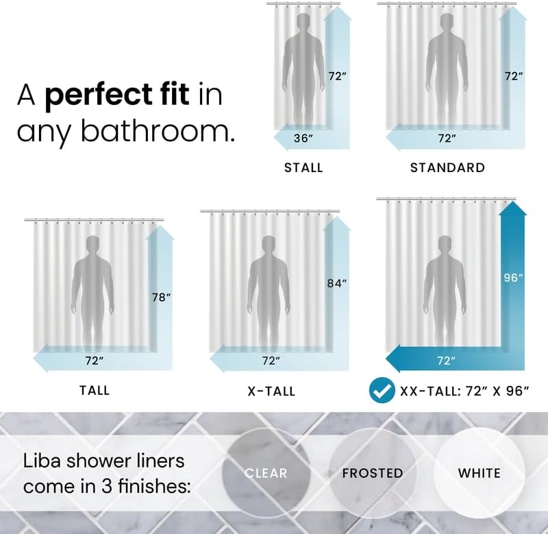 LiBa Shower Curtain PEVA 8G, 72x96 Inch Waterproof Clear - Image 2