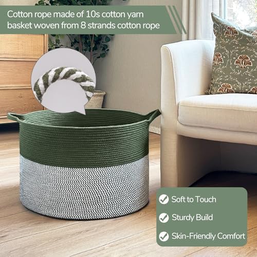 INDRESSME XXXLarge Woven Rope Blanket Basket Living Room Green - Image 2