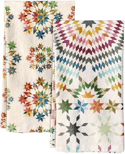 Miss Adola 2 Pack 150GSM Flour Sack Kitchen Towels, Starburst Design by MissAdola