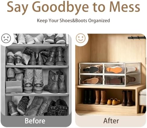 8 Pack Stackable Shoe Storage Boxes, Plastic Shoe Organizer Drawers Bins - Image 6
