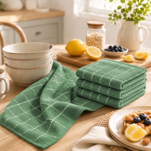 Kitinjoy 100% Cotton Terry Kitchen Towels, 13”x 28”, Grass Green - Image 3