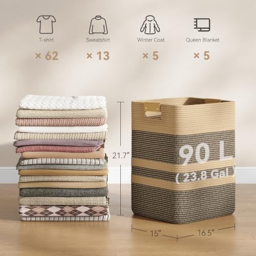 Nunsino 90L Laundry Basket, Cotton Rope Laundry Hamper - Image 2