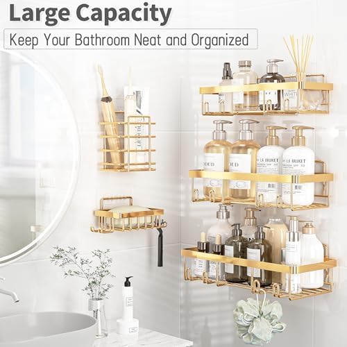 Liuoud 10 Pack Shower Caddy for Inside shower, Brite Gold Bathroom Storage - Image 3