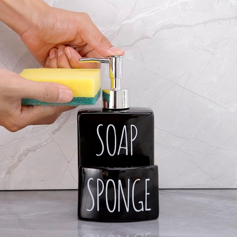 Ceramic Soap Dispenser with Sponge Holder - Image 3