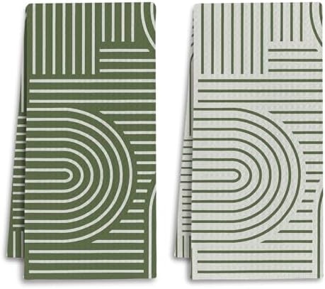 Abstract Boho Sage Green Kitchen Towels, Minimalist Contemporary Dish Tea Towels by Unknown