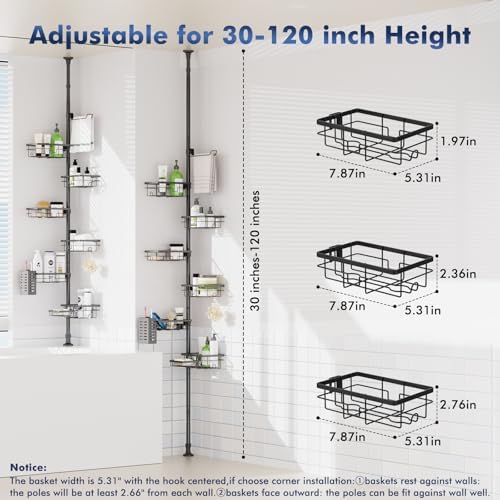 Shower Caddy Organizer Tension Pole, Corner Shower Shelves Bathroom Storage - Image 5