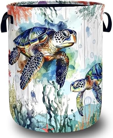 Ocean Sea Turtle Laundry Basket Oxford Cloth Foldable Hamper 18.9x16.5 Inch by Unknown