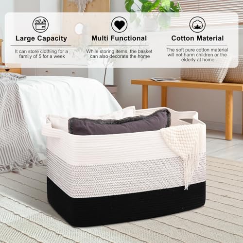 OIAHOMY Extra Large Blanket Basket, 95L Cotton Rope Woven Laundry Basket - Image 5