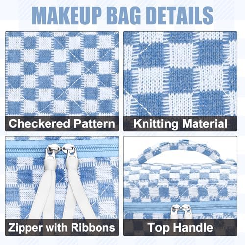 BuyCard Quilted Makeup Bag Set, CuteFloral Cotton Coquette Makeup Bag Toiletry - Image 3