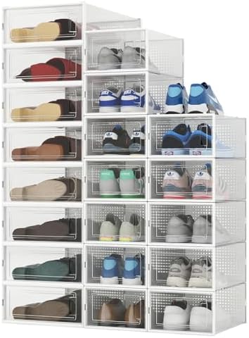 8-Piece Boot and 12-Piece Shoe Storage Box, Stackable Clear Plastic Shoe Box by PARANTA