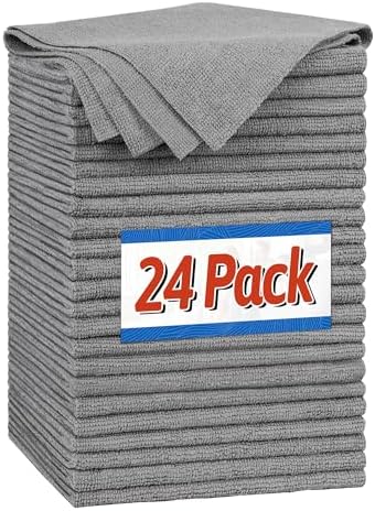 FIXSMITH Microfiber Cleaning Cloth, Shop Towels Bulk, 24 Pack Grey Microfiber by FIXSMITH