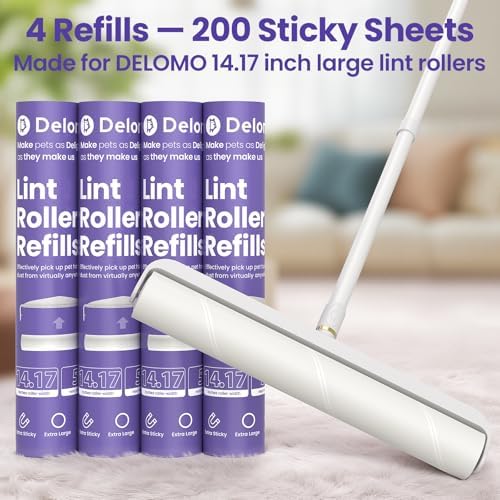 DELOMO 14.17” Large Lint Roller Refills, 4 Packs, 200 Extra Sticky Sheets - Image 4