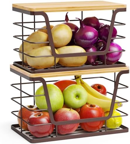 ALOCEO 2 Pack Stackable Wire Storage Basket by ALOCEOWallHooksAdhesive