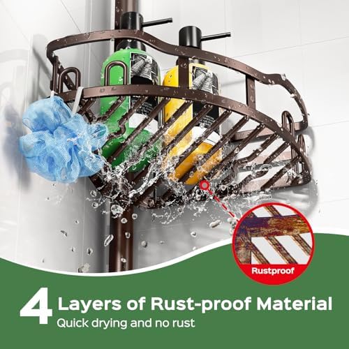 HAMITOR Shower Caddy Tension Pole, Adjustable Bathroom Storage Organizer - Image 2
