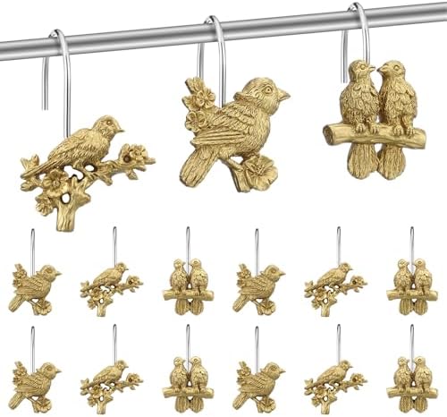 Amyhill 12 Pcs Bird Shower Curtain Hooks Antique Gold Birds Animal Decorative by Amyhill
