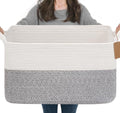Goodpick 75L Extra Large Woven Rope Blanket Basket, Light Gray by Goodpick