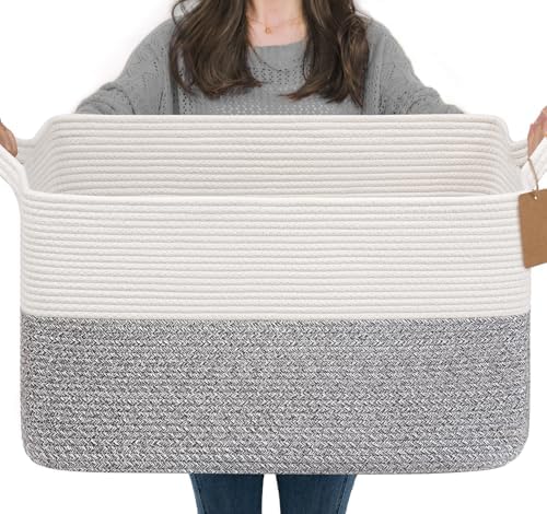 Goodpick 75L Extra Large Woven Rope Blanket Basket, Light Gray by Goodpick