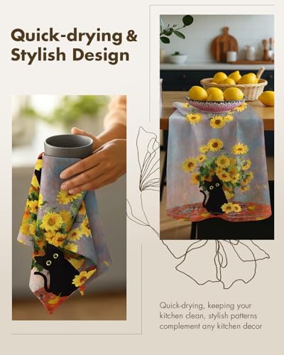 Miss Adola Flour Sack Kitchen Towels Set of 2, Cat and Sunflower - Image 4