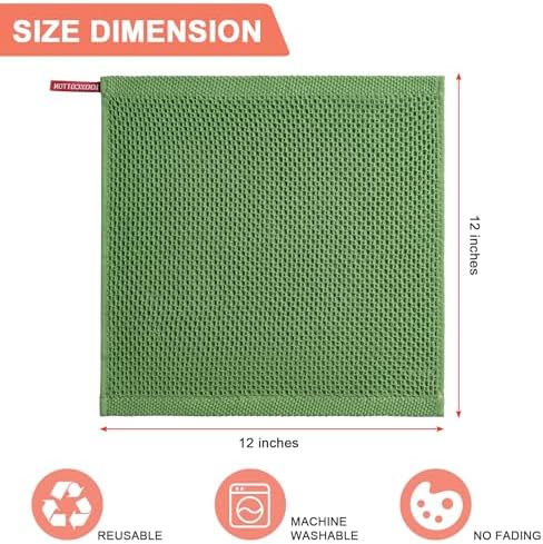 Kitchen Towels 8-Pack Kitchen Dish Cloths, 100% Cotton, 12x12 In, Grass Green - Image 2