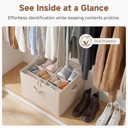 StorageWorks 2-Pack 32-Pair Shoe Organizer Bins, Khaki and Beige Stripes - Image 6