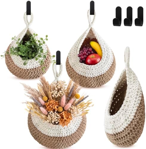 Honeydak 3 Hanging Baskets, Cotton Rope by Honeydak