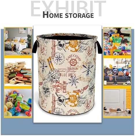 Anchor Compass Laundry Basket Foldable Waterproof Hamper 18.9 x 16.5 Inch - Image 5