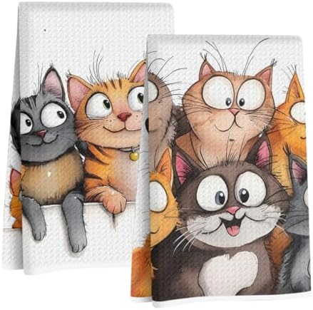 Jztco 2 Pcs Cute Cat Kitchen Towels, Cats Gifts Soft Absorbent Hand Towel by Jztco