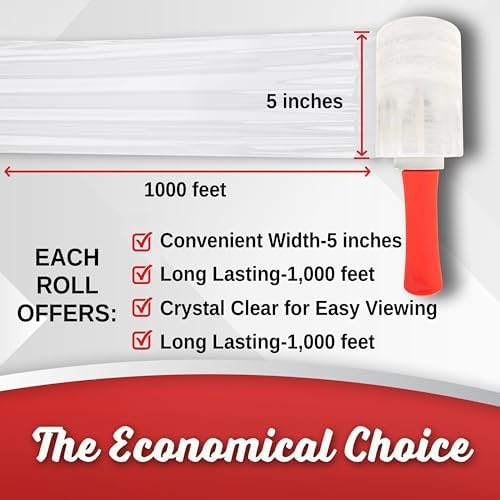 Simply Cool 12 Pack Mini Hand Stretch Wrap 5 Inch 1000Ft 60 Gauge 2 Handles - Image 3