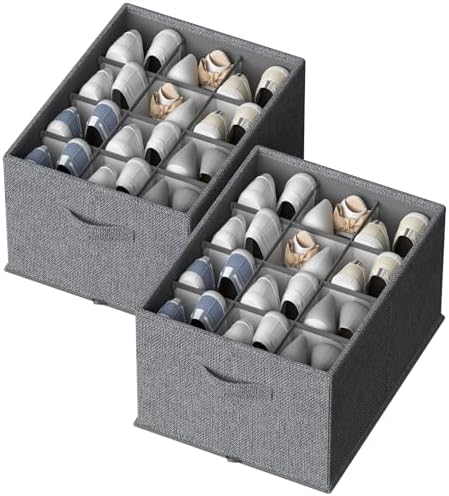 FHSQX 2 Pack Shoe Organizer for Closet, Foldable Shoe Organizer, Fits up to 24 by FHSQX