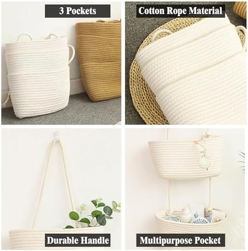 AARAINBOW Wall Hanging Cotton Baskets, Large 3 Tier Decorative Basket - Image 3