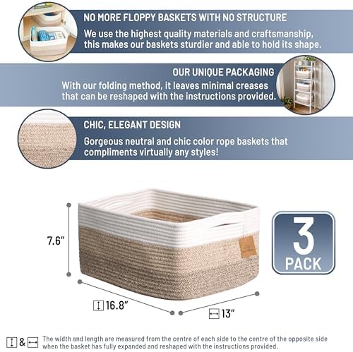 NaturalCozy Storage Baskets 16.8”x13”x7.6” Cotton Rope Woven Baskets - Image 2